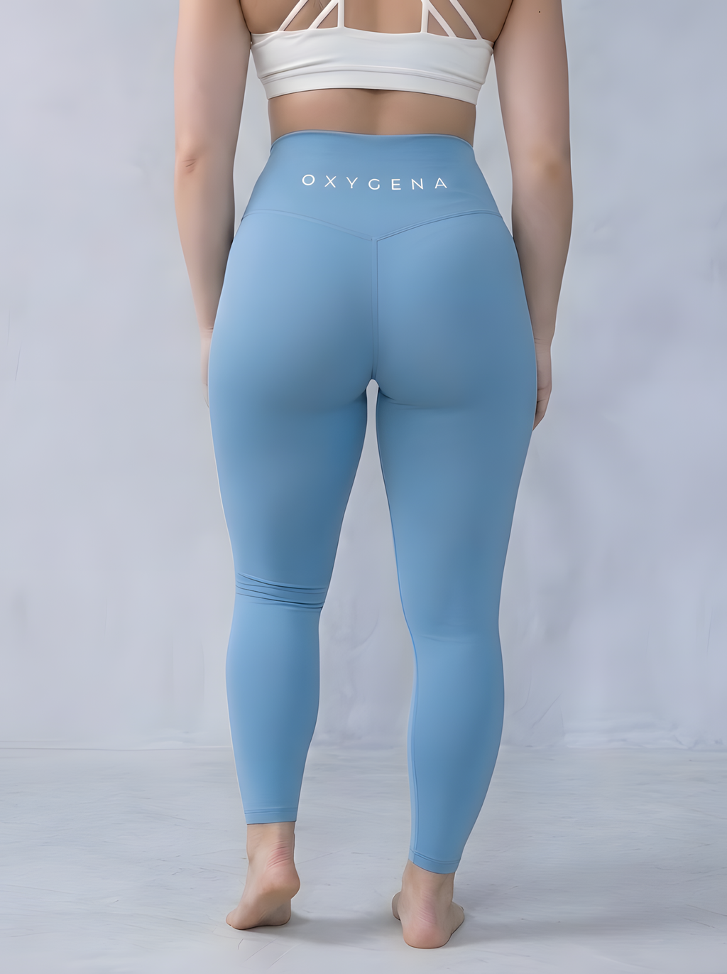 Mila yoga leggings in Sky Blue, worn for yoga and training
