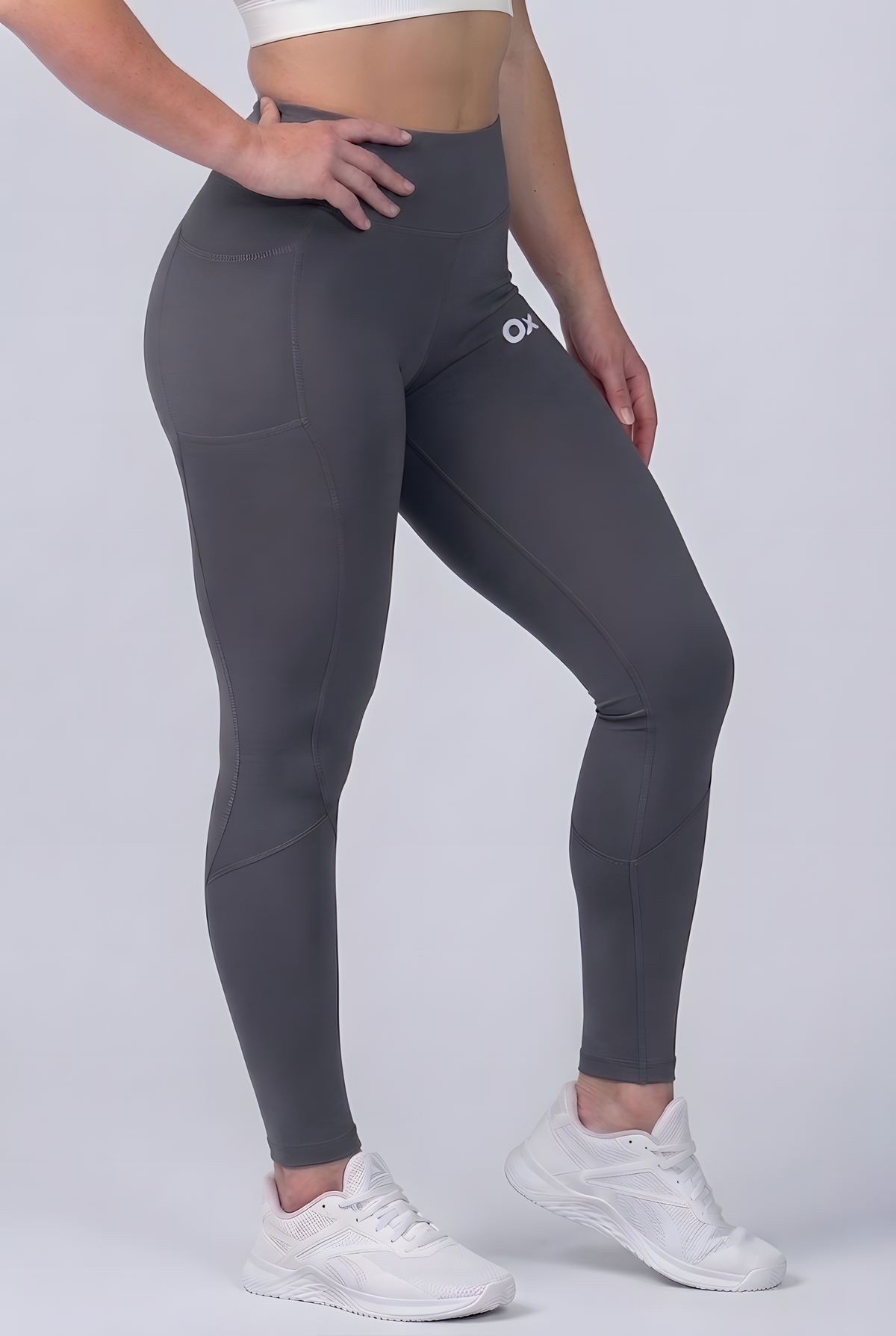 Valerie compression leggings in Charcoal Gray, squat-proof opacity under load