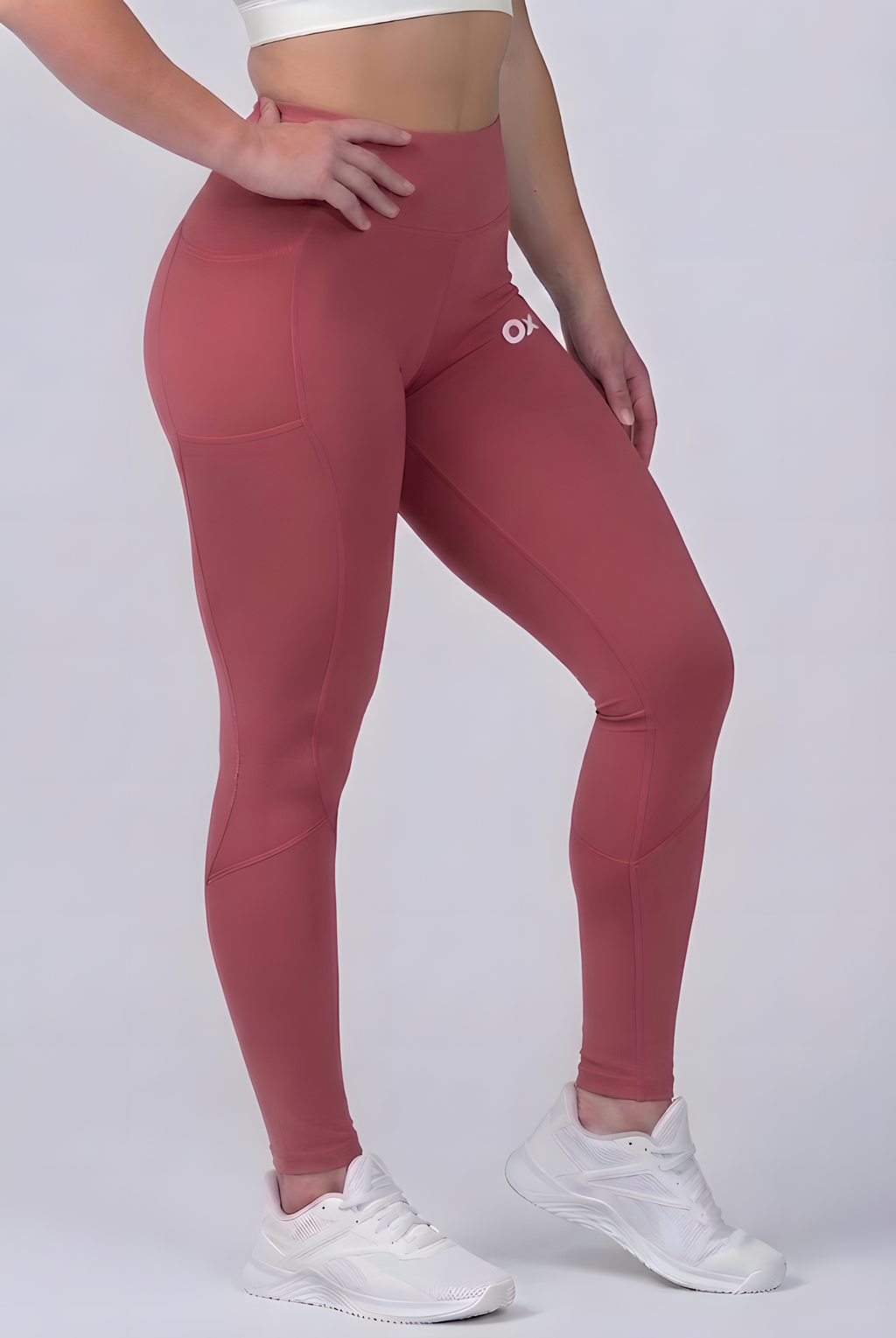 Valerie compression leggings in Dusty Rose, squat-proof opacity under load