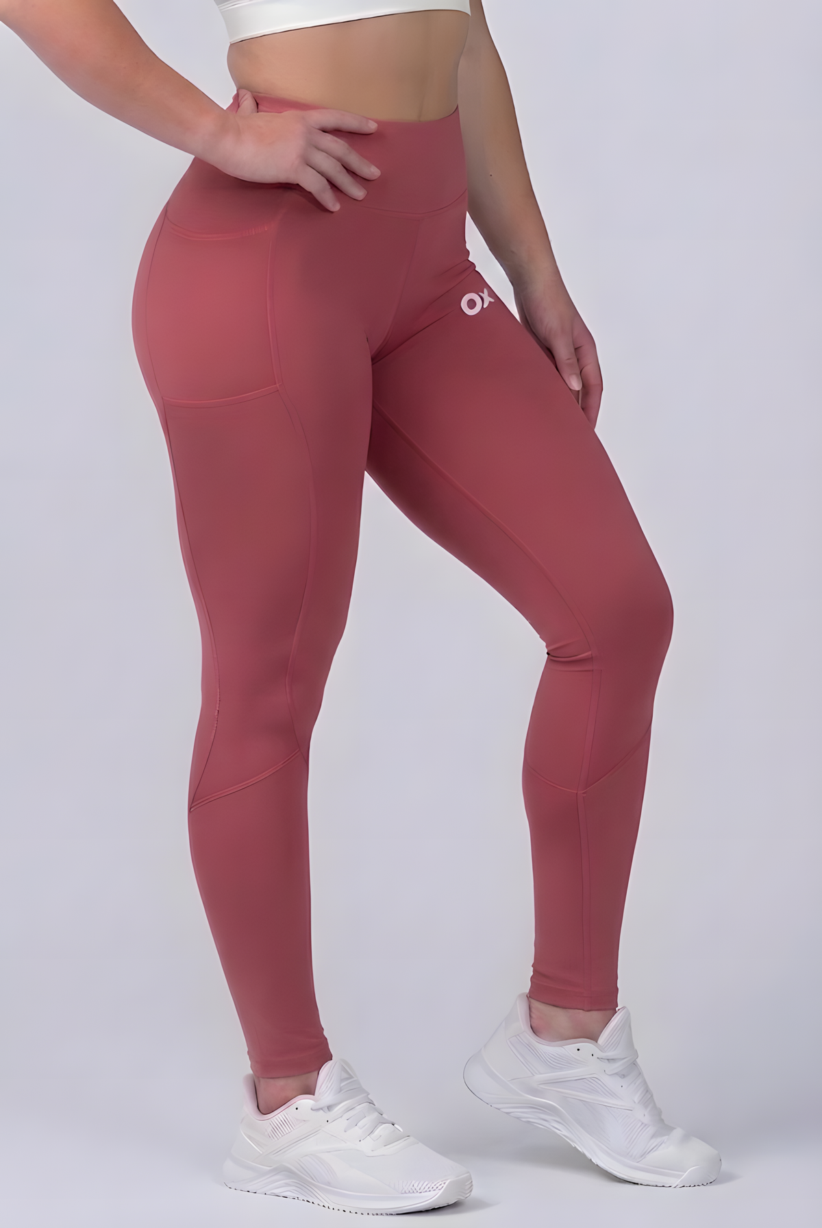 Valerie compression leggings in Dusty Rose, squat-proof opacity under load
