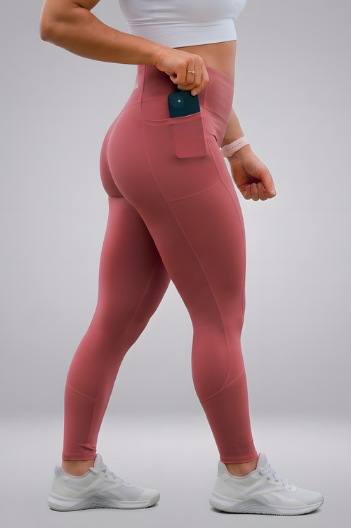 Valerie high-waisted compression leggings in Dusty Rose, shown on model