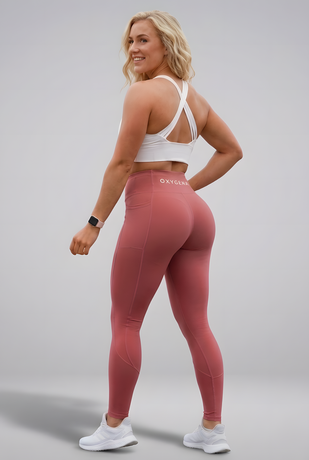 Valerie compression leggings in Dusty Rose, snatch and hold high waistband